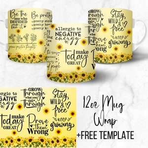 Digital Positive Affirmation 12oz Coffee Mug Wrap - PNG Sublimation - Free SVG/PNG Template Included