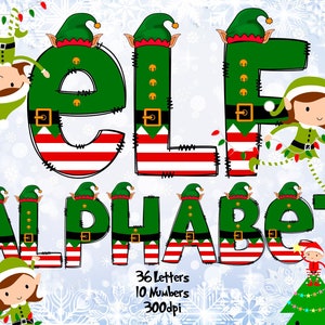 Digital Christmas Elf Alphabet PNG Clipart Bundle - 300dpi