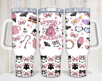 Digital Pink Halloween Spooky Season 40oz Tumbler Cup Wrap - PNG Sublimation 300 dpi