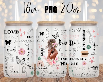 Digital Jar Glass Can 16oz 20oz Positive Affirmations - PNG Glass Sublimation