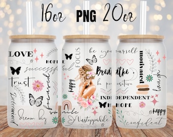 Digital Jar Glass Can 16oz 20oz Positive Affirmations - PNG Glass Sublimation