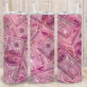 Tumbler da 20 once con glitter rosa digitale, sublimazione PNG 300 dpi