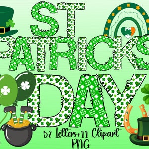 Digital St Patrick&#39;s Day Alphabet Letters PNG Clipart Bundle - Doodle St Paddys Day Clipart