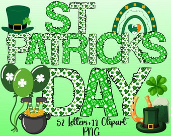 Paquete de imágenes prediseñadas del alfabeto del Día de San Patricio: Letras dibujadas (descarga digital)