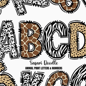 Digital Safari Animal Print Alpha Doodle Alphabet - PNG Bundle - Letters and Numbers