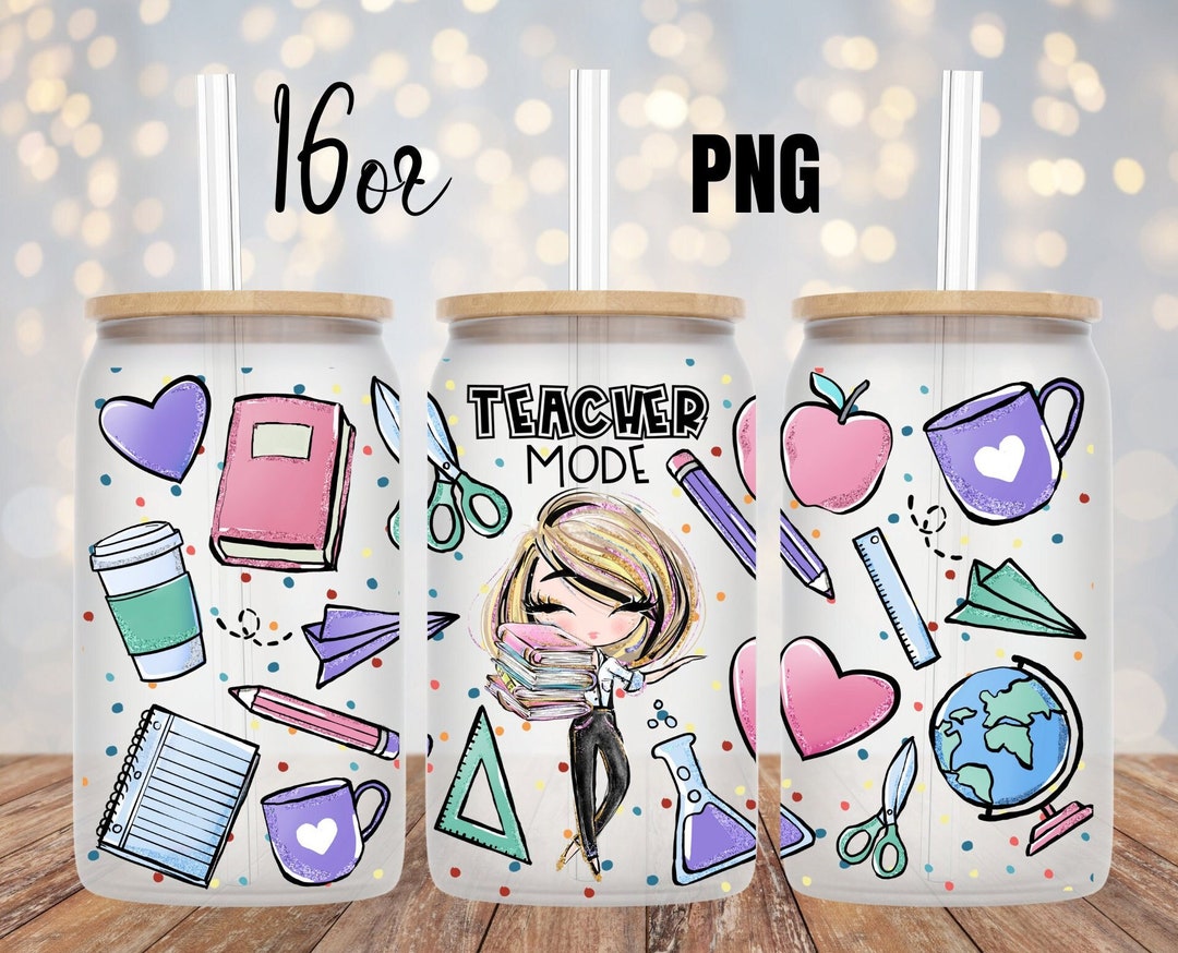 Digital Cute Teacher 16oz Jar Glass Can Wrap - PNG Sublimation 300dpi ...