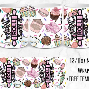 Digital Cute Bakery 11/12oz Coffee Mug Wrap - Baking PNG Sublimation - Free SVG/PNG Template Included - 400dpi