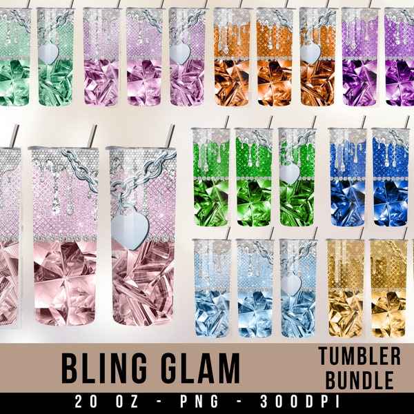 Digital Bling Glam 20oz Tumbler Wrap Bundle - PNG Sublimation 300 dpi