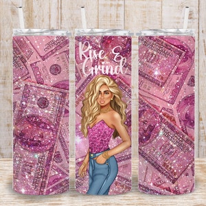 Digital Fashion Girl Pink Glitter Dollar Bill 20 Unzen Tumbler Wrap - PNG Sublimation 300 dpi