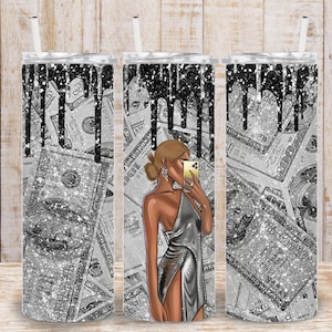 Digital Fashion Girl Glitter Dollar Bill 20 Unzen Tumbler Wrap - PNG Sublimation 300 dpi