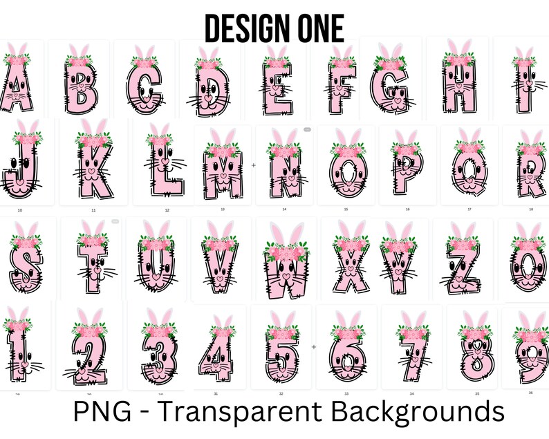 Digital Easter Alpha Doodle Alphabet - Easter Clipart PNG Bundle ...