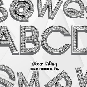 Digital Download Alphabet Clip Art PNG Bundle, Bling Diamante Doodle Letters - Sublimation PNG Transfer