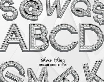 Digital Download Alphabet Clip Art PNG Bundle, Bling Diamante Doodle Letters - Sublimation PNG Transfer