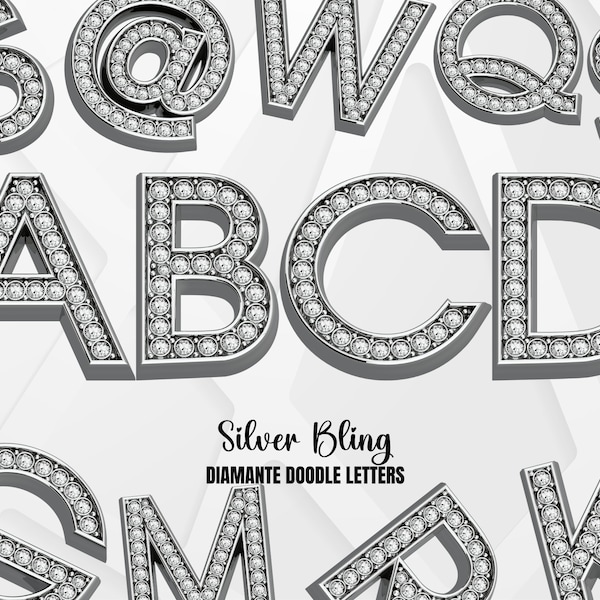 Digital Download Alphabet Clip Art PNG Bundle, Bling Diamante Doodle Letters - Sublimation PNG Transfer