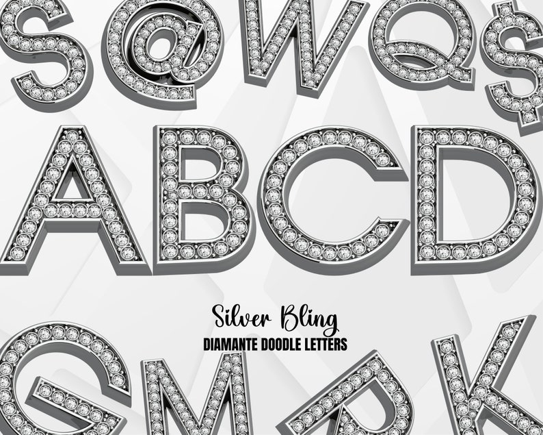Digital Download Alphabet Clip Art PNG Bundle, Bling Diamante Doodle ...