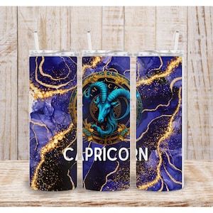 Zodiaco digitale Capricorno 20 once Tumbler Wrap - PNG sublimazione 400 dpi - Bicchiere di agata viola