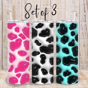 Digitale set van 3 gezwollen opblaasbare 3D 20oz Tumbler Wrap - Koeprint - PNG-sublimatie 300 dpi