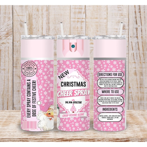 Christmas Cheer Spray Bottle 20oz Tumbler Wrap - Funny Pink PNG (Digital Download)