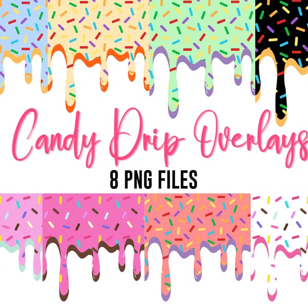 Digital Download Candy Sprinkles Drip Overlay PNG Bundle - Dripping Borders - Commercial Use