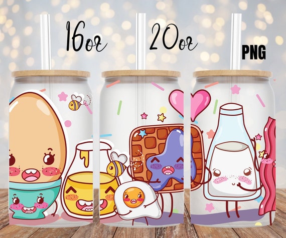 Kawaii Breakfast Glass Can Wrap, Cute Coffee Design (PNG Digital Download)