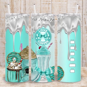 Digital Love Coffee Blue 20oz Tumbler Wrap - PNG Sublimation 300 dpi