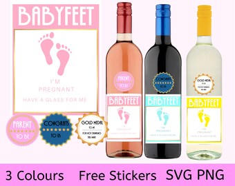 Funny Babyfeet Pregnancy Announcement Digital Wine Label Free ...