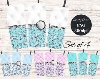 Digital Quilted Chain Tumbler Wrap Bundle - PNG Sublimation 300 dpi