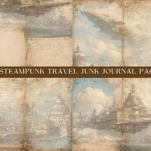 Steampunk Travel Junk Journal Pages: Faded Cityscapes (8.5x11” JPGs Digital Download)