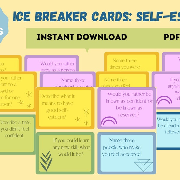 Ice Breaker Cards: Self-Esteem, Social Skills, Mental Health, Therapy, Anxiety