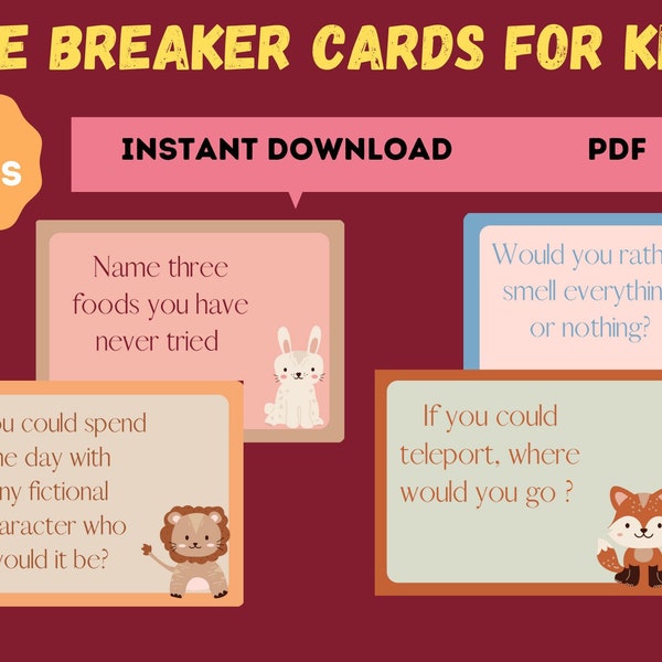 Ice Breaker Cards for kids, 40 printable cards, Mental Health Tool, Anxiety, Depression, Social Skills (DIGITAL DOWNLOAD)