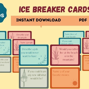 Tarjetas para romper el hielo, 40 tarjetas imprimibles, Herramienta de salud mental, Ansiedad, Depresión, Habilidades sociales (DESCARGA DIGITAL)