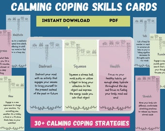 Cartões de habilidades calmantes para lidar com situações, verticais, ansiedade, depressão, atenção plena, cartões de saúde mental (DOWNLOAD DIGITAL)
