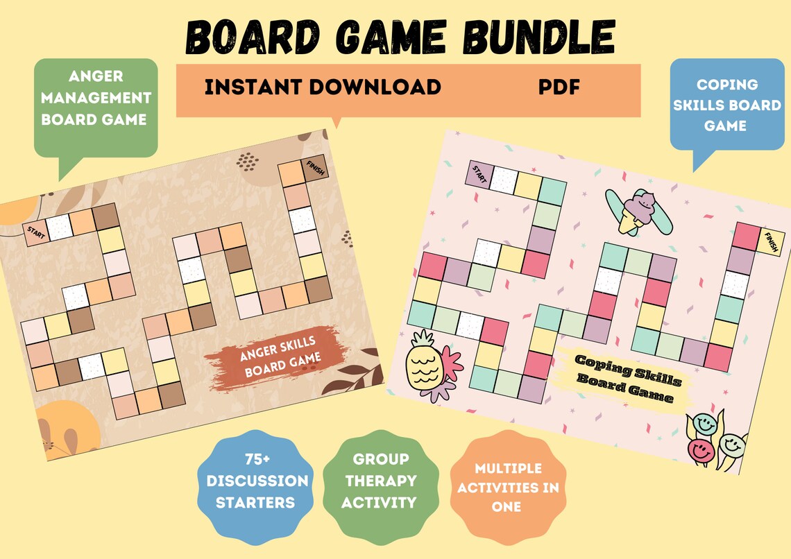 Group Therapy Board Game Bundle, Coping Skills, Anger Management Skills