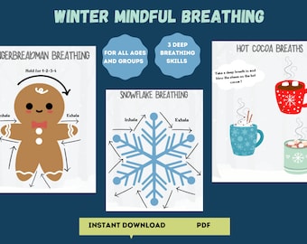 Winter Mindful Breathing Exercises, Group Therapy Worksheets (PDF)