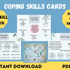 Coping-Skills Flash-Karten, Psychische Gesundheits-Skills, CBT/DBT-Skills, 20 druckbare Karten (DIGITALER Download)