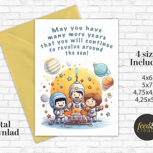 Printable Astronaut Birthday Card, Digital Spaceman Birthday Card, Cute Funny Greeting Card, İllustration Card Digital Download