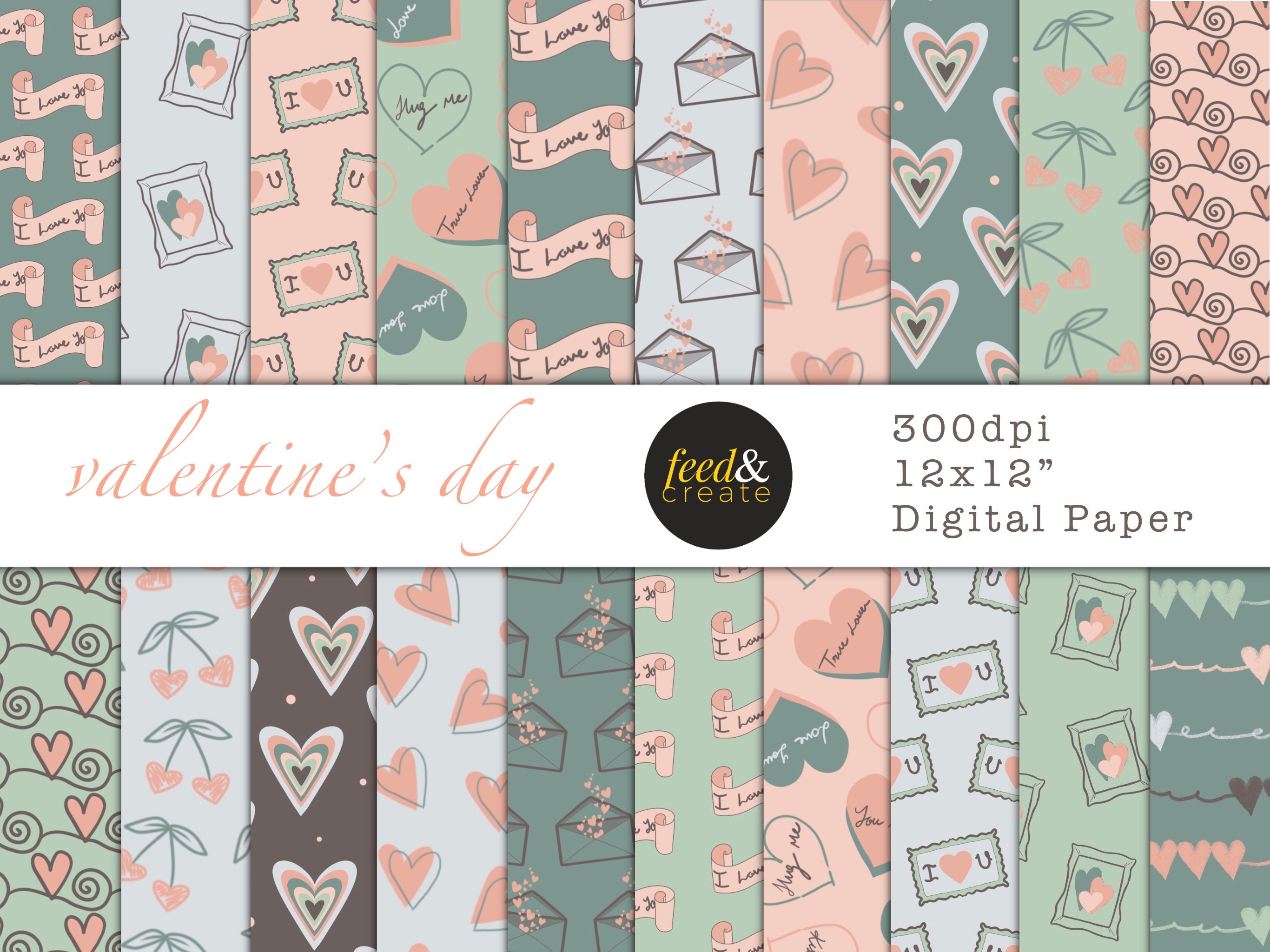 Love Digital Papers, Printable Paper, Cute Digital Paper, Scrapbook Pattern Paper, Love Paper, Romantic Papers Pack 01