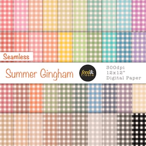 Papeles digitales de verano con estampados de cuadros vichy pequeños y sin costuras, papel imprimible, papel digital bonito, papel con estampados para álbumes de recortes, papel de cuadros vichy, paquete de papeles