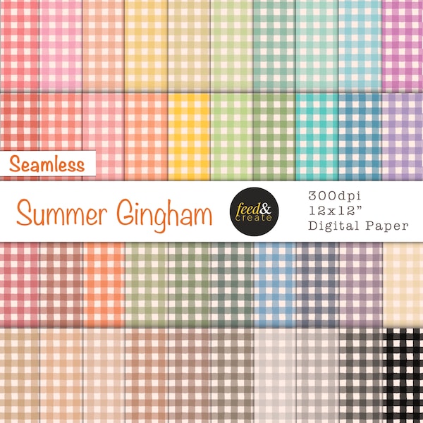 Summer Small Gingham Seamless Digital Papers, Printable Paper, Cute Digital Paper, Scrapbook Pattern Paper, Gingham Paper, Papers Pack