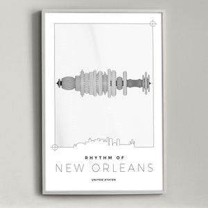 City Silhouette, New Orleans Sound Wave, New Orleans Print, New Orleans Silhouette, New Orleans Digital Minimal Poster, Printable Poster
