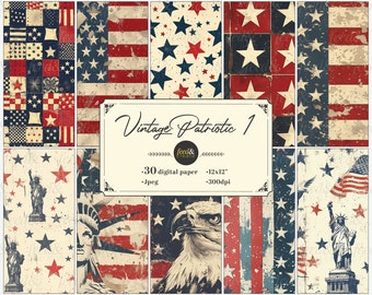 Vintage Patriotic Digital Paper - Grunge Digital Paper, American Flag -US Patriotism - Statue of Liberty - Bald Eagle - 12x12&#39;&#39; 300dpi JPG