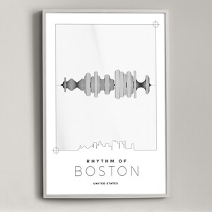 City Silhouette, Boston Sound Wave, Boston Print, Boston Silhouette, Boston Digital Minimal Poster, Boston Printable Poster
