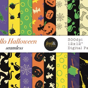 Seamless Halloween Digital Papers, Printable Paper, Cute Digital Paper, Scrapbook Pattern Paper, Spooky Paper, Pumpkin Papers Pack 2