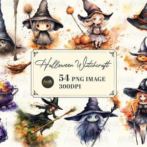 Halloween Witchcraft Watercolor Clip Art – Transparent Background  PNG Format Instant Download For Commercial Use