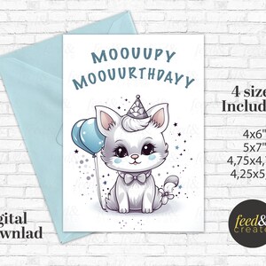 Printable Cat Birthday Card, Digital Birthday Card From Cat, Cute Funny Greeting Card, İllustration Card Digital Download