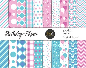 Birhtday Digital Papers, Birthday Printable Paper, Cute Digital Paper, Scrapbook, Birthday Pattern Paper, Party Paper, Birthday Party Pack
