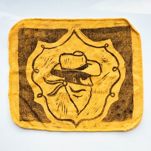 Rodeo Rag in Yellow / Linoleum Block Print / Handmade Western Art / Cowboy Bandana / Masculine Accessories / Quality Handmade Goods bild 1