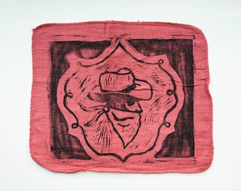Rodeo Rag in Red  / Linoleum Block Print / Handmade Western Art / Cowboy Bandana / Masculine Art / Vintage Inspired Art / Quality Shop Rag