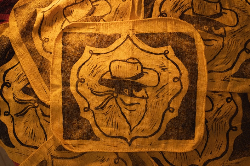 Rodeo Rag in Yellow / Linoleum Block Print / Handmade Western Art / Cowboy Bandana / Masculine Accessories / Quality Handmade Goods bild 3