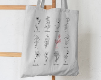 Birth Flower Tote Bag-Personalized Tote Bag-Tote Bag Aesthetic-Flower Tote Bag-CustomTote Bag-Canvas Tote Bag-Large Tote Bag-Custom Name Bag